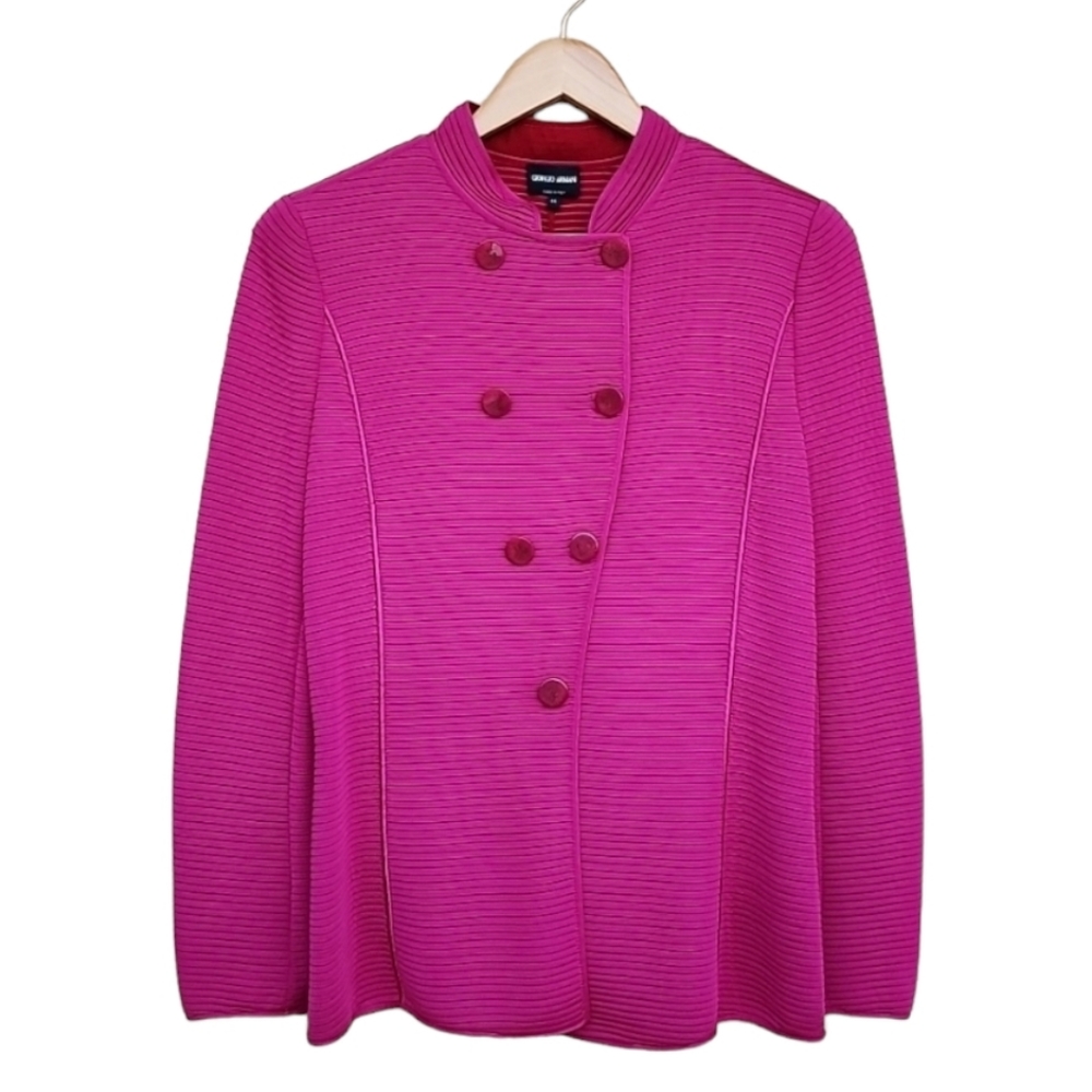 GIORGIO ARMANI Fuchsia Wool Blazer 46 Minimalist Cadet Jacket 90s Italy VINTAGE - Picture 16 of 16